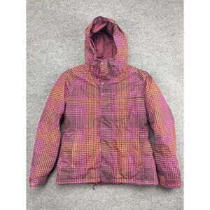 Burton Jacket Womens Large Plaid Pink Orange DRYRIDE Hooded Snowboard Ski Coat